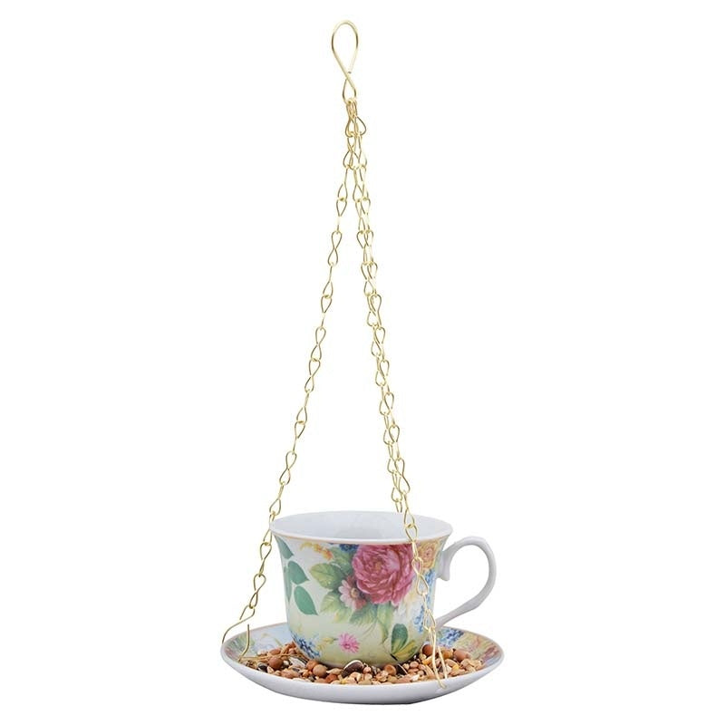 Victorian Rose Porcelain Teacup & Saucer Hanging Bird Feeder and Bath Bath