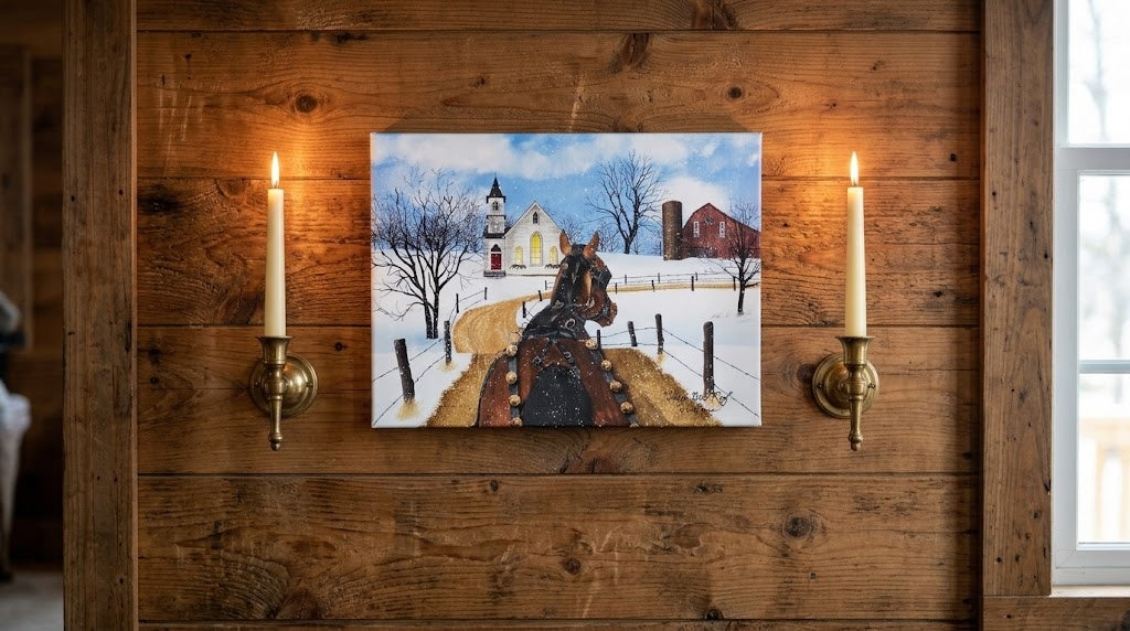 Billy Jacobs "Sleigh Bells Ring" Canvas Wall Art 12x16 Rustic Winter Farmhouse