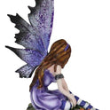 Miniature Flower Fairy Figurine with Lavender Wings, Striped Socks, Faery Decor