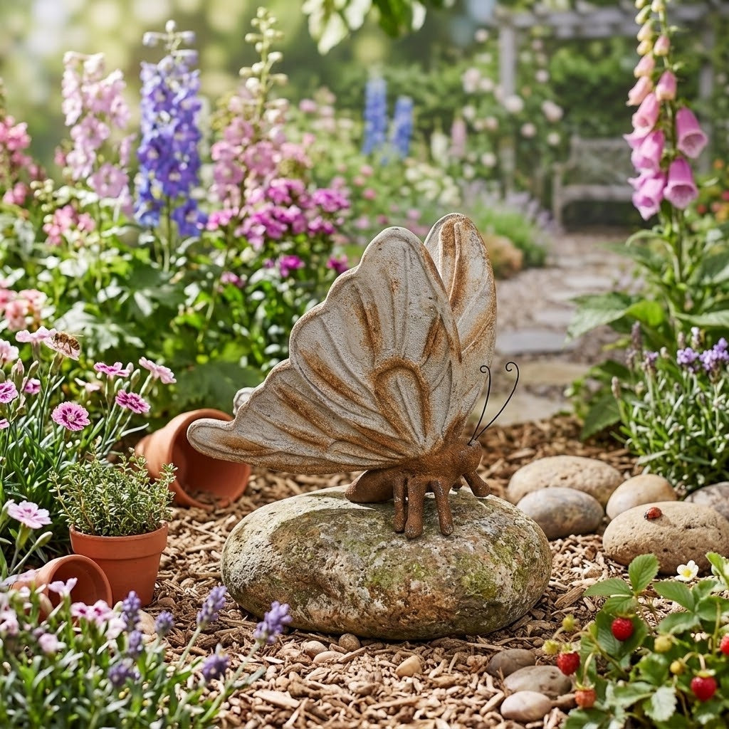 Resin Stone-Look Sculptured Large Butterfly Garden Decor, 10 Inches