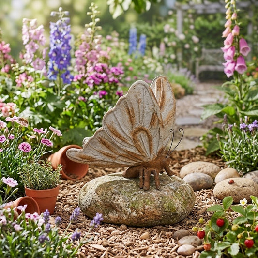 Resin Stone-Look Sculptured Large Butterfly Garden Decor, 10 Inches