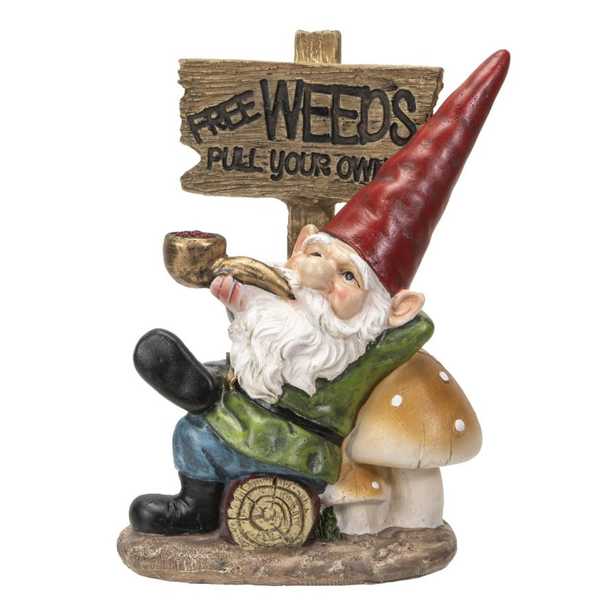 Funny "Free Weeds" Garden Gnome Statue, 7.5" Durable Polyresin Figurine