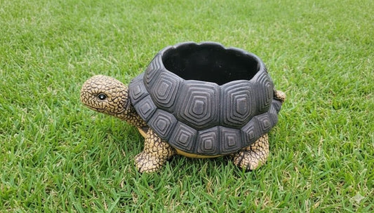 Heavyweight Cement Turtle Small Planter with Drain Plug, 9.3"