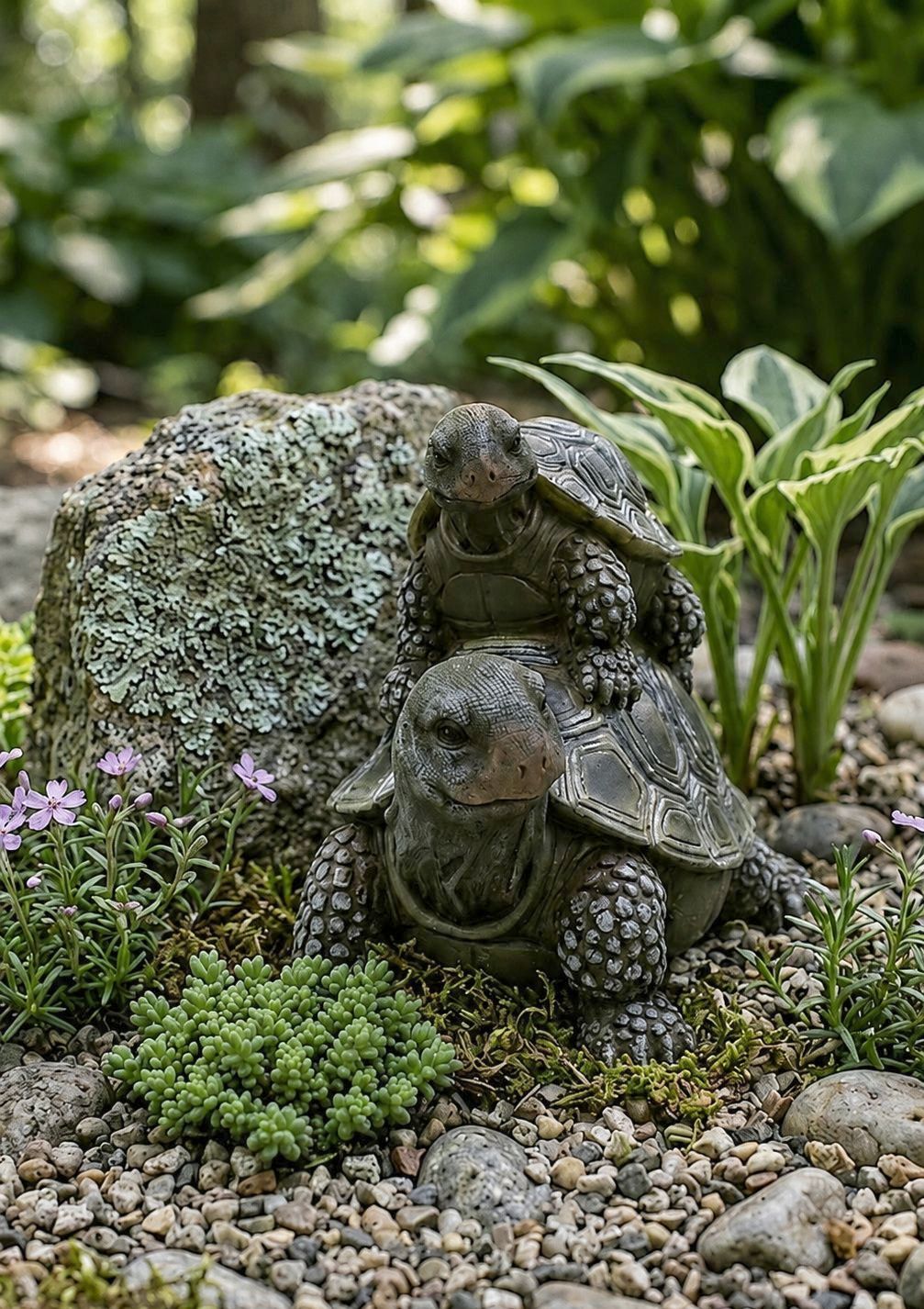 Stacked Turtles Figurine, Resin Tortoise 5 1/2" Small Statue, Garden Accent