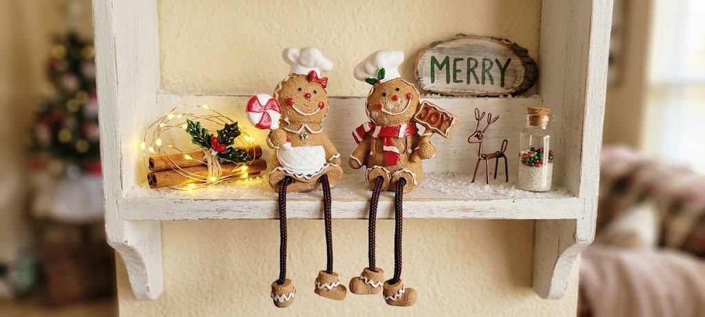 Gingerbread Miniature Chef Shelf Sitters, Dangling Legs Christmas Holiday Decor