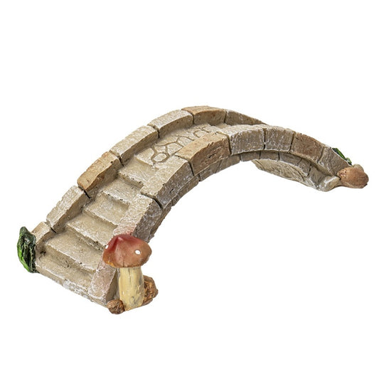 Fairy Garden Stone Arch Resin Bridge with Steps and Mushroom Detail, 7 1/2"