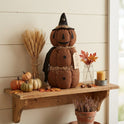 Primitive Stuffed Pumpkin Figure "Victor", Large Fabric Halloween Shelf Sitter