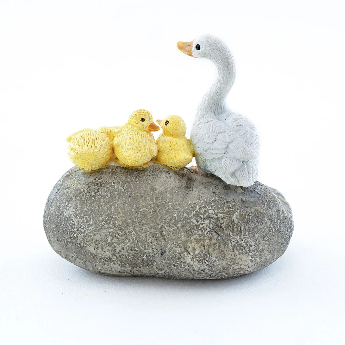 Miniature Duck Family on Rock with Frog, 2.5" Fairy Garden Pond Figurine