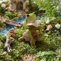 Miniature 2" Fairy Garden & Terrarium Frog Reading Book on Turtle Statue