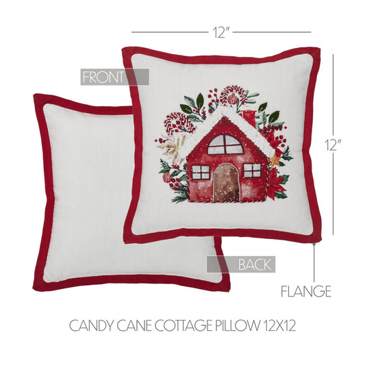 Christmas Candy Cane Cottage Accent Pillow Embroidered Festive Holiday Decor