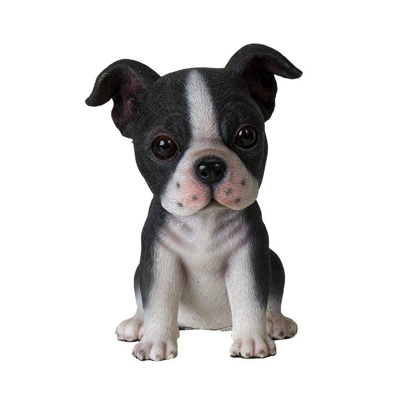 Adorable Seated Boston Terrier Puppy Dog Collectible Resin Figurine, 5.5 inch