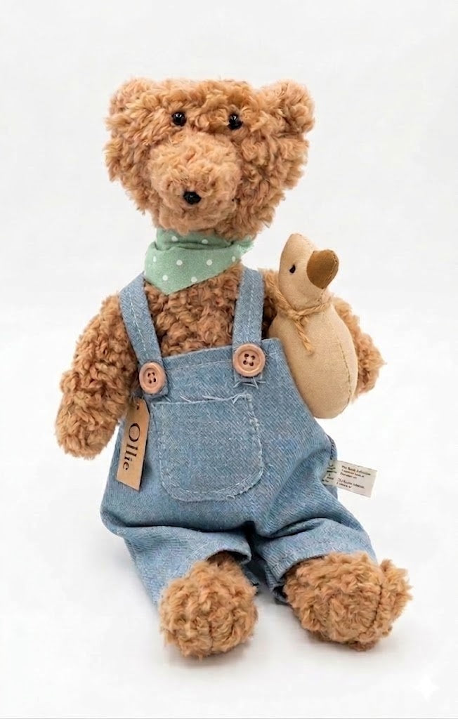 Ollie Overalls Bear with Duck Country Primitive Plush Decorative 12" Doll