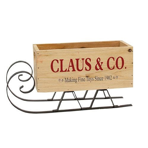 Claus & Co. 12" Wood Christmas Sleigh Crate – Primitive Farmhouse Holiday Decor