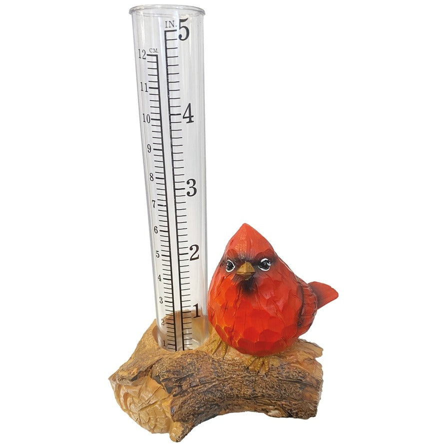 Resin Cardinal and Log 6" Rain Gauge by Santa's Workshop