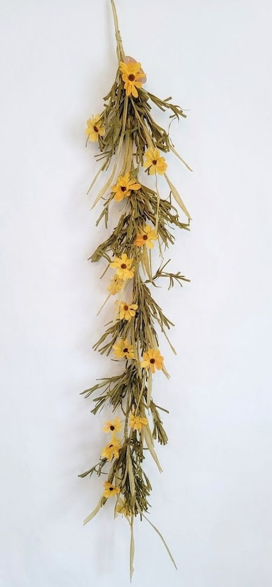 Country Farmhouse Rustic Yellow Daisy Floral Garland Artificial Flowers 48" Swag