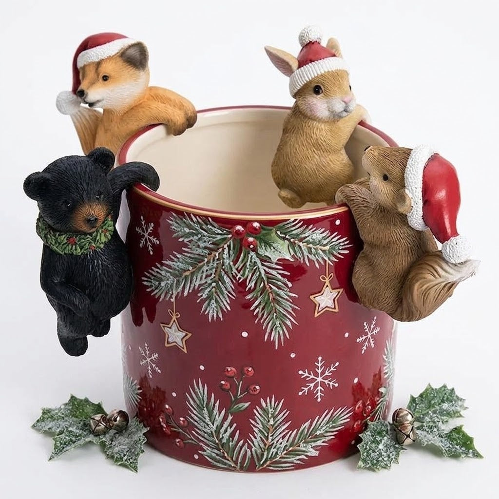 Holiday Woodland Friends Resin Mini Christmas Pot Hangers Set of 4, 3.75"