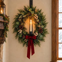 Black Iron 18" Wall Mount Hand-Crafted Holiday Wreath & Taper Candle Holder