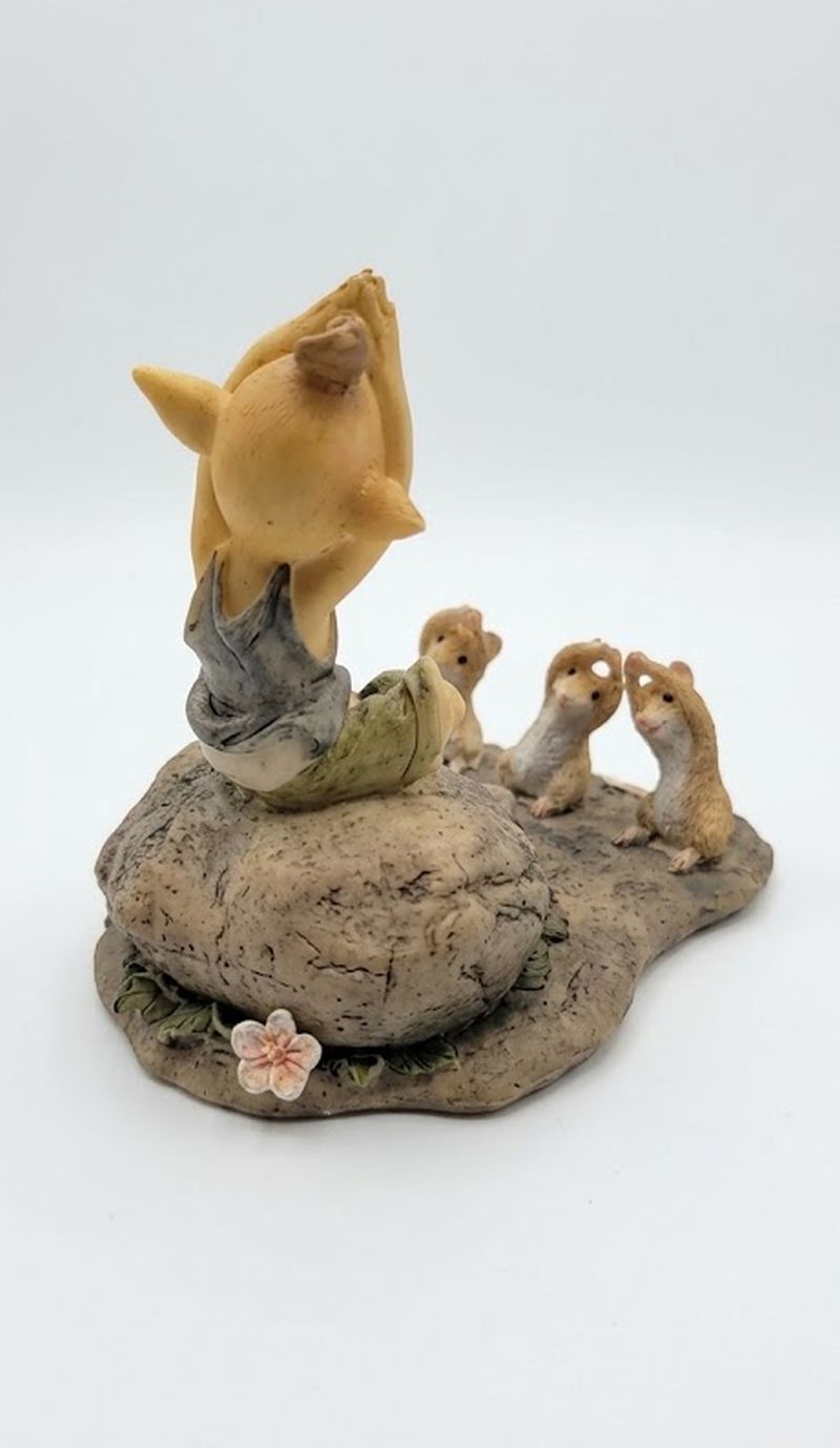 Mini Pixie Teaching Mice Yoga Figurine - Fairy Garden Terrarium Decor