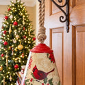 Holiday Cardinal Bell Decor with Jute Rope Hanger, Musical Notes & Poinsettias