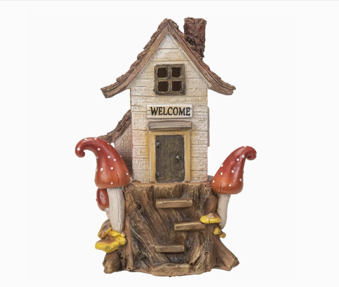 Enchanting Small Fairy Gnome Home, LED Light Up Resin 8" House