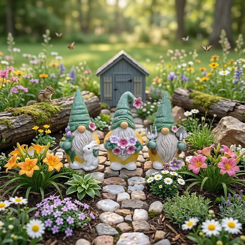 Garden Guardians Set of Three 6" Colorful Gardening Gnome Figurines