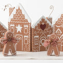 Holiday Wooden Gingerbread Village Set, Hinged Houses & 2 Gingerbread Figurines