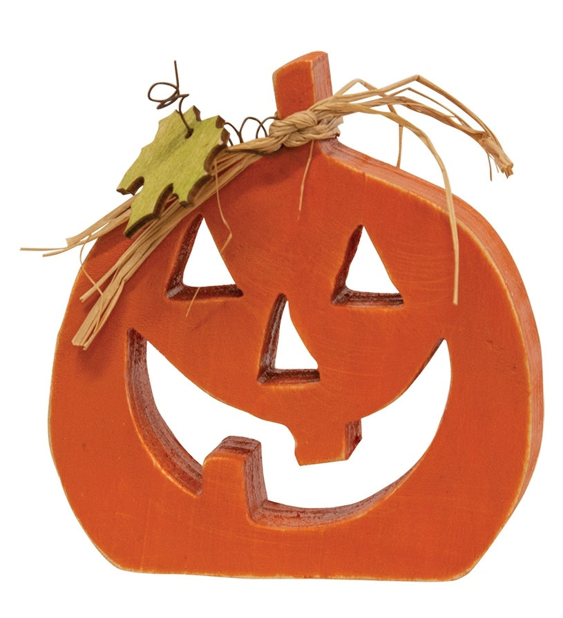 Halloween Set of Three Small Cutout Orange Jack O Lantern Chunky Shelf Sitters
