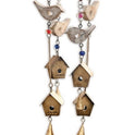 Distressed, Rustic Wood, Metal and Beads Birdhouse Chime, 21" Farmhouse Decor