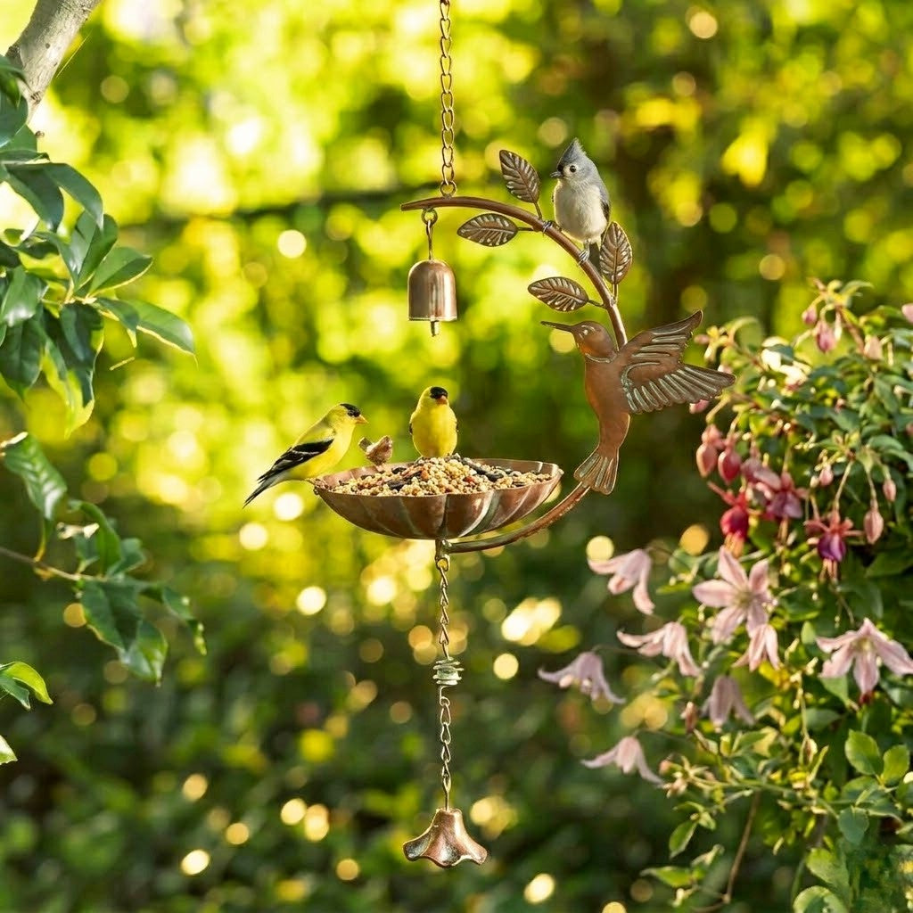 Glitzhome® 25" Faux Copper Patina Finish Hummingbird Hanging Bird Feeder