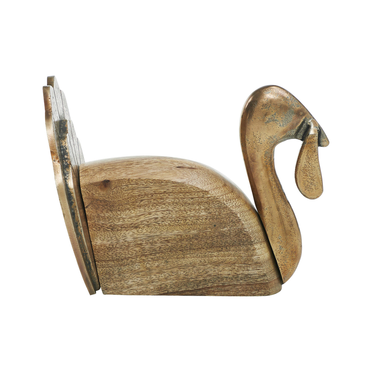 Holiday Turkey with Mango Wood and Burnished Gold, Rustic Fall Decor 6"
