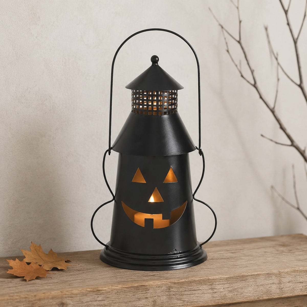 Black Metal Jack-o'-Lantern Halloween Tealight and Votive Candle Holder 12"