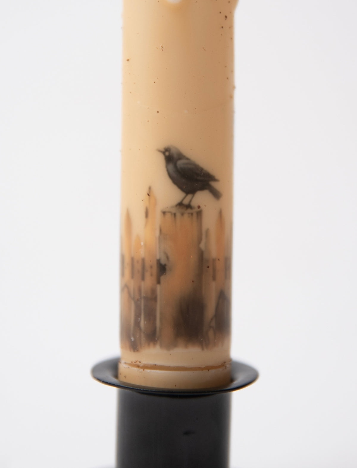 Crows on Fence Post Panorama 7" Led Timer Taper Candle and Black Holder Set