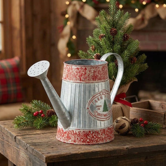 Farm Fresh Spruce Fir, Cedar Pine Christmas Trees Metal Decorative Watering Can
