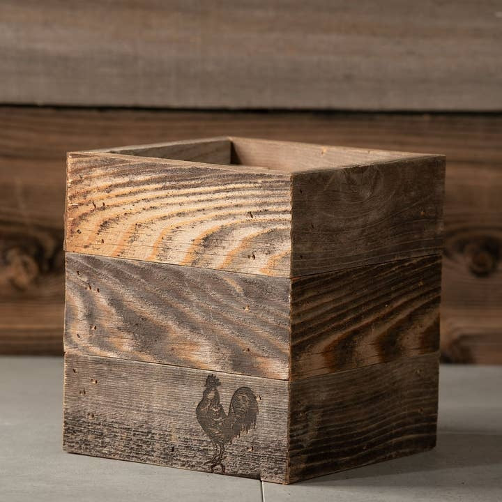 Rustic Wood Farmhouse Crock Rooster Planter, Handmade 100% Reclaimed Wood