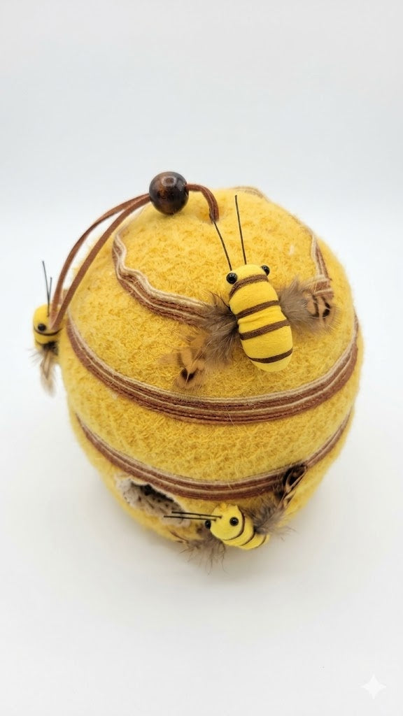 Honeycomb Hideaway Yellow Beehive Felt and Fabric 6" Birdhouse