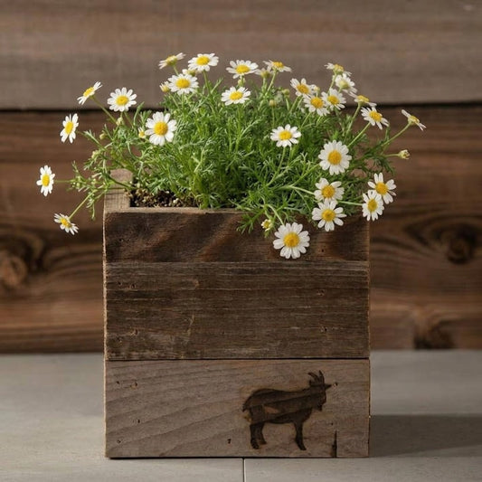 Rustic Wood Farmhouse Crock Goat Planter, Handmade 100% Reclaimed Wood