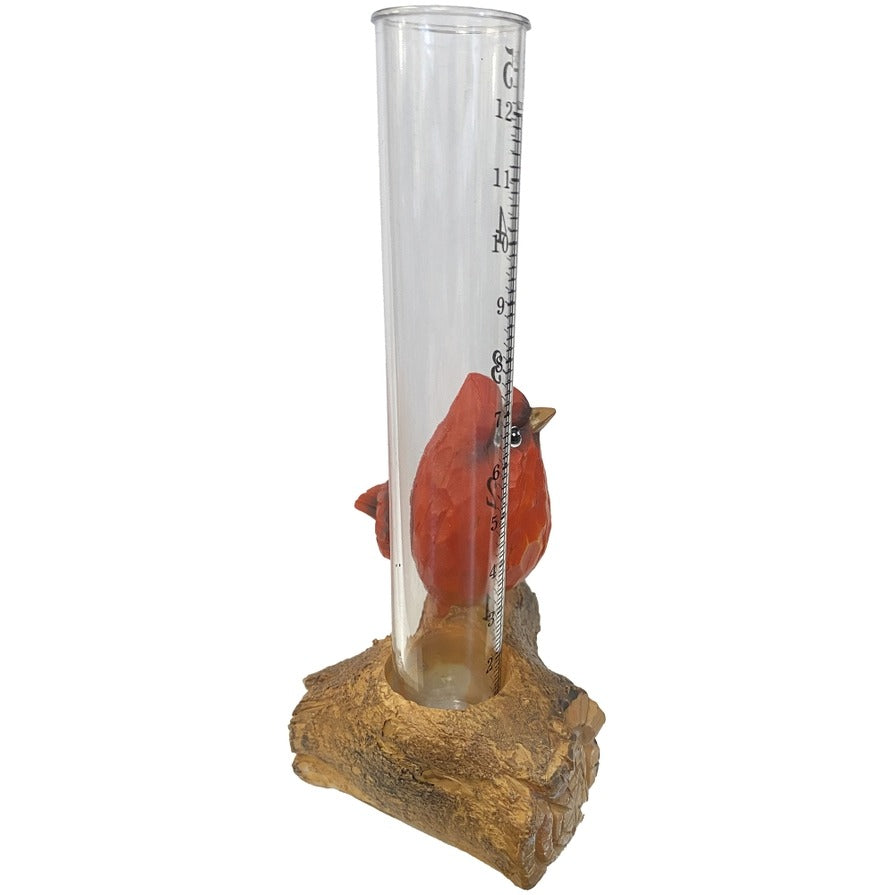 Resin Cardinal and Log 6" Rain Gauge by Santa's Workshop