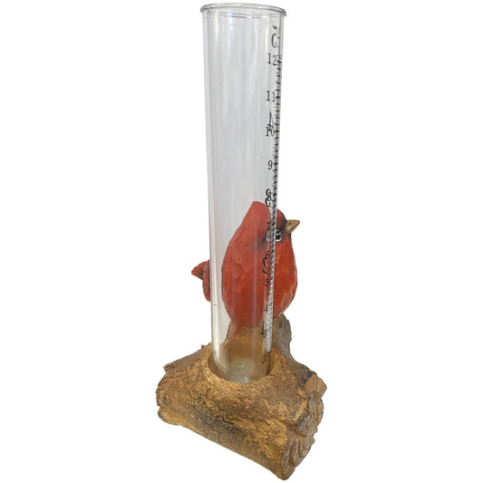 Resin Cardinal and Log 6" Rain Gauge by Santa's Workshop