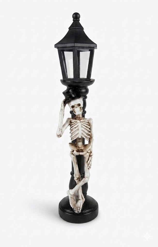 Halloween Top Hat Skeleton 12" Victorian Gothic Lamp Post with Light