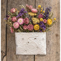 Embossed French Country Metal Wall Pocket Planter, Hanging Distressed Tin Basket