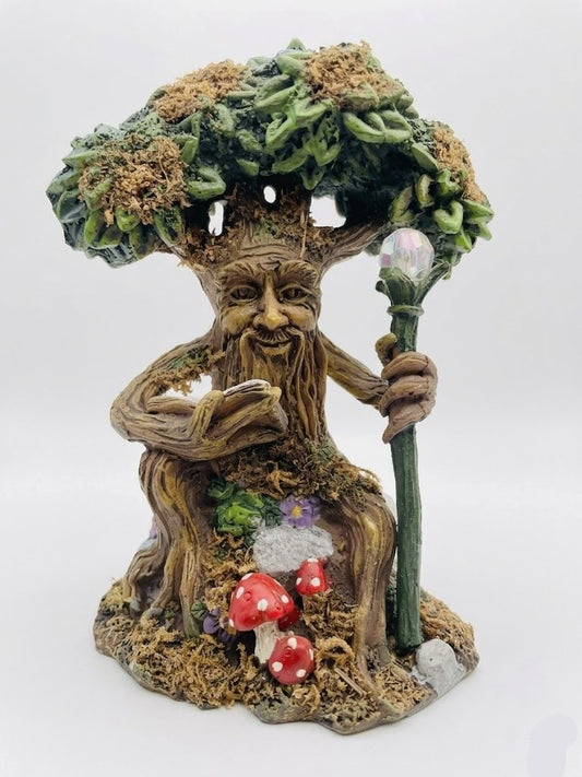 Miniature Reading Grandfather Tree Forest Wizard, Tree-Ent Fairy Garden Figurine
