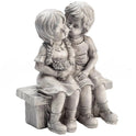 Old-Fashioned Girl and Boy Kissing on Garden Bench, Gray Resin Statuette Decor