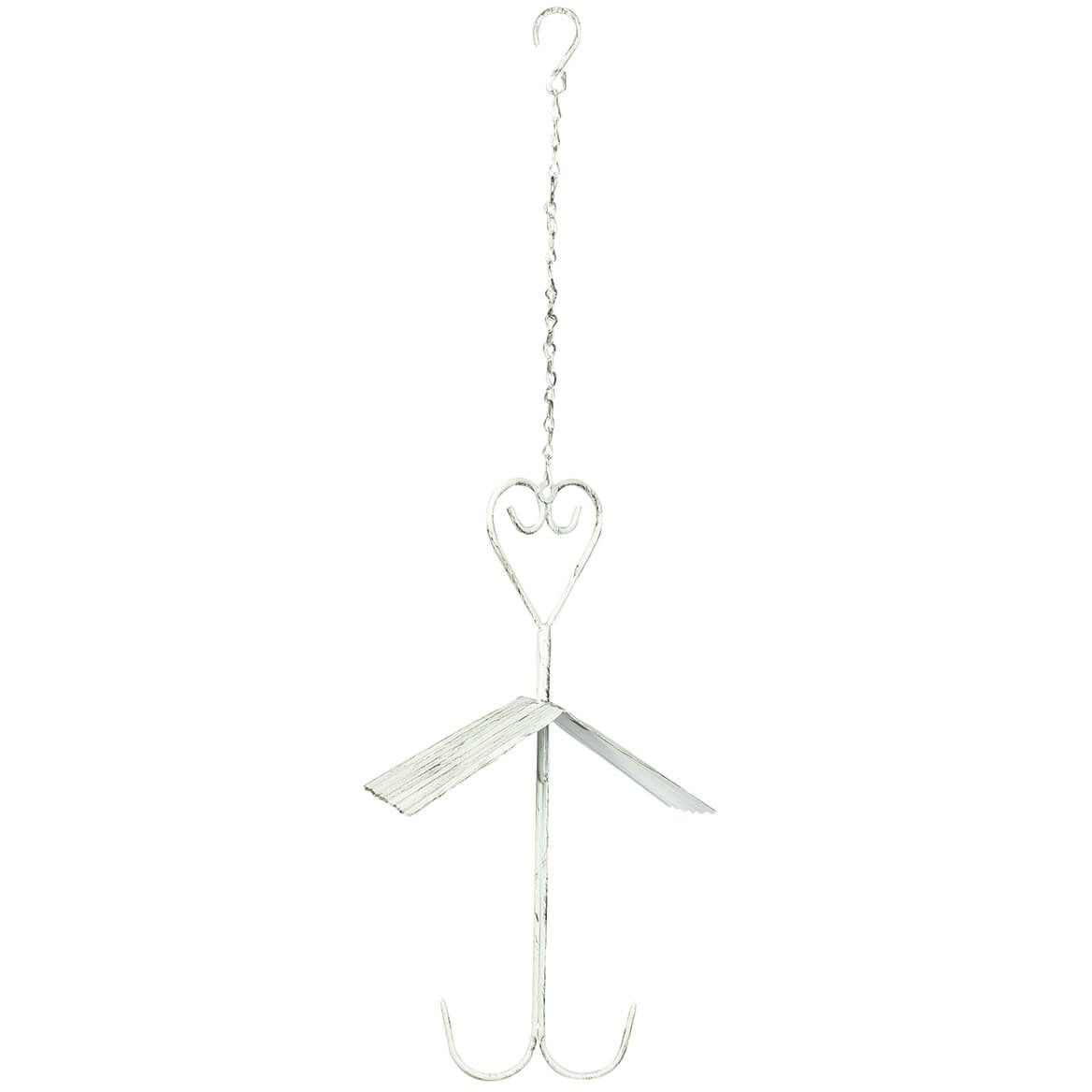 Distressed White Metal Heart Double Hook Fruit Feeder for Birds, 24"