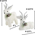 White Sisal Christmas Small Deer Set with Glitter Antlers, Holiday Shelf Decor