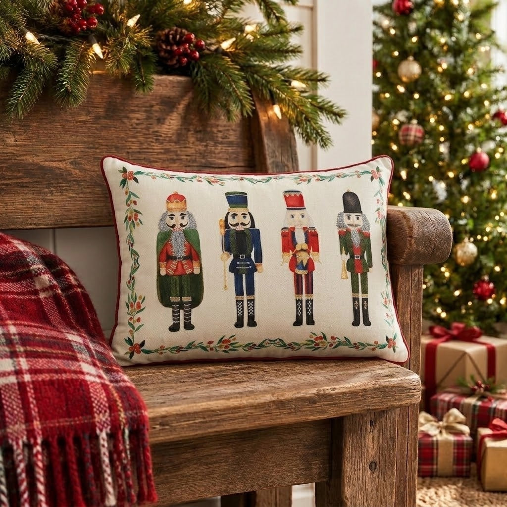 Classic Traditional Nutcracker Cream Christmas Holiday Throw Pillow 14" x20"