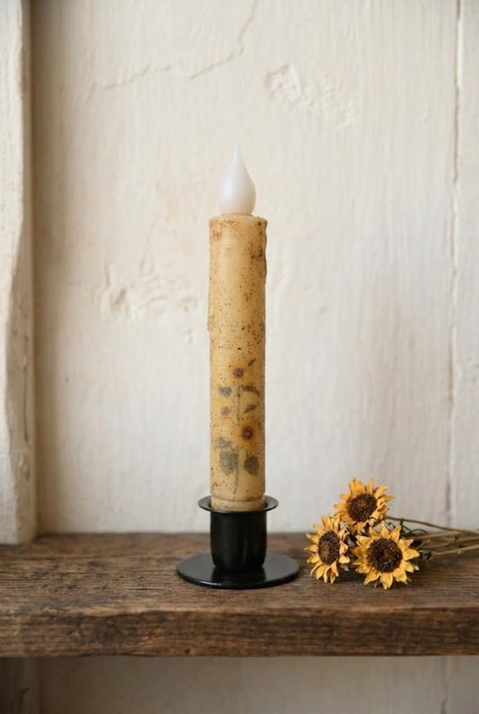 Sunflowers CInnamon/Clove Dusted 7" Led Timer Taper Candle and Black Holder Set