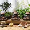 Meditating Buddha Yoga Frogs Sitting On Log Resin Statuette Home Decor, 10"