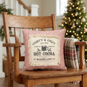 Red Ticking Stripe 10" Holiday Pillow, Comfy & Cozy Hot Cocoa and Marshmallows