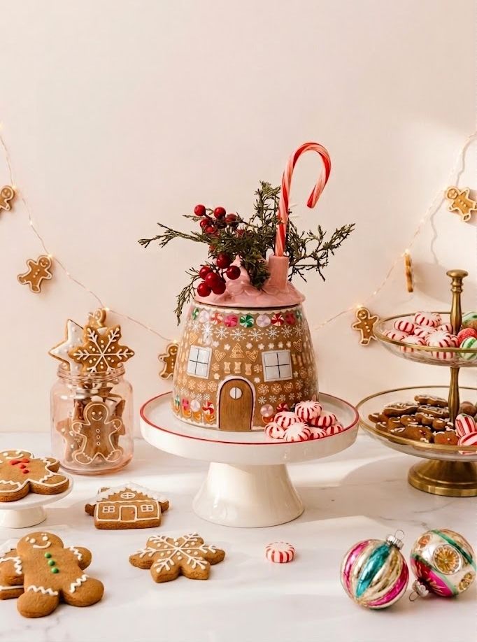 Ceramic Gingerbread Cottage Vase Flower Frog Chimney Christmas Centerpiece 6"