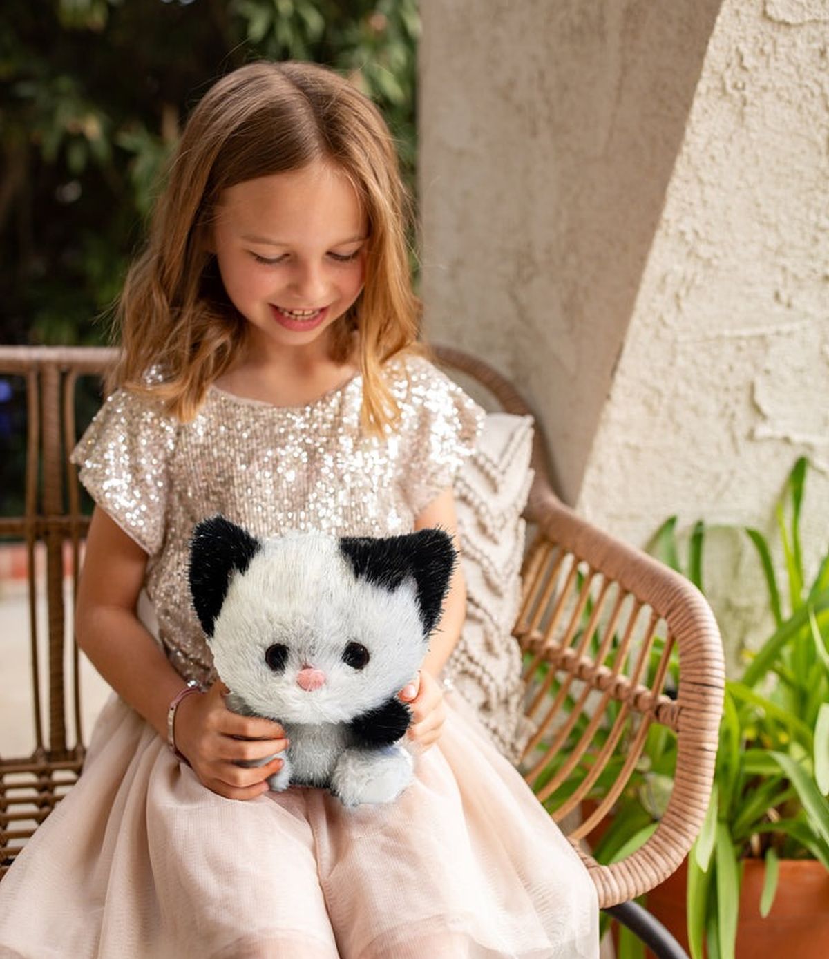 Beverly Hills Teddy Bear Co Shimmers Kitten, 9" Plush Black and White Cat